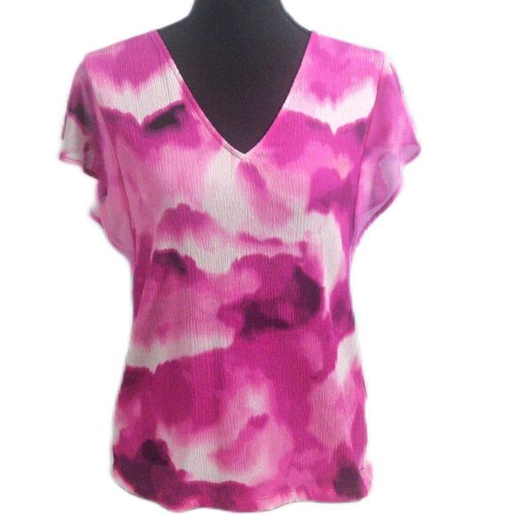 Calvin Klein Printed V-Neck Flutter Sleeve Top Size XS - Picture 1 of 6